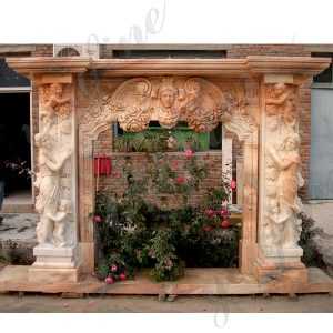 Hand Carved Modern Yellow Marble Fireplace Mantel Surround French Fireplace Mantels with Figure Statues for Sale--MOKK-134