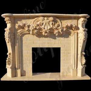 Hand Craft Yellow Marble Leaf And Scroll Marble Fireplace Design Cast Marble Fireplace for Sale--MOKK-139