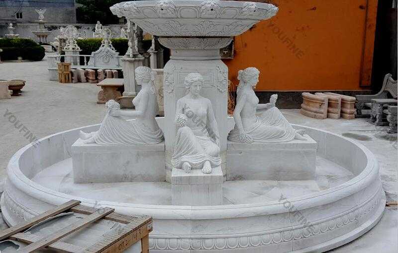 Hand carved 3 tiered pure white marble fountain with figure statues designs for sale for front yard decor