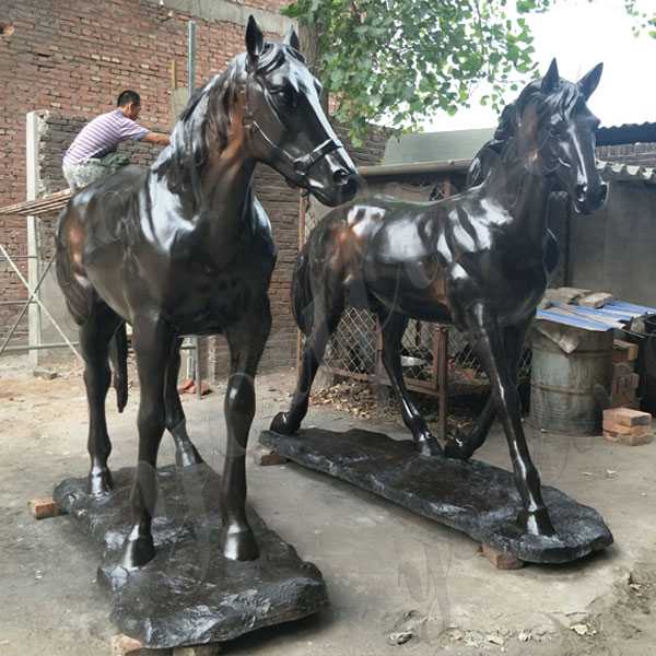 Large Two Black Standing Horse Garden Ornamental Statue Vintage Bronze Horse Design for Sale BOKK-558