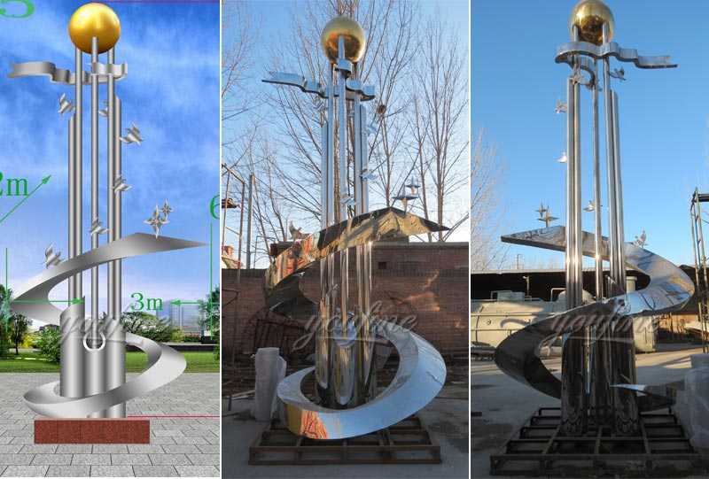 Large outdoor mirror high polished abstract stainless steel roundabout sculptures design for sale