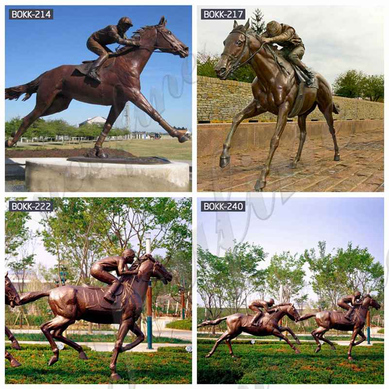 Life Size Bronze Racing Horse with Jockey Statue