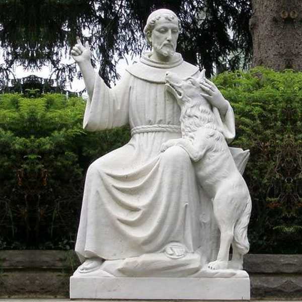 Life Size White Marble Saint Garden Statues Outdoor St Francis with Wolf Statue Design Replica for Sale CHS-710