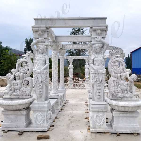 Luxury Hand Carved Pure White Marble Gazebo Designs for Backyards from Factory Supply MOKK-172