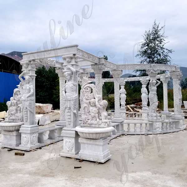 Luxury hand carved pure white marble gazebo designs for backyards large gazebo for sale from factory supply