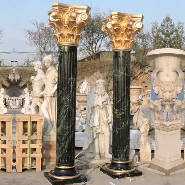 Modern Black Marble Round Porch Columns for Porch Greek Corinthian Order with Fluted Design for Sale--MOKK-148