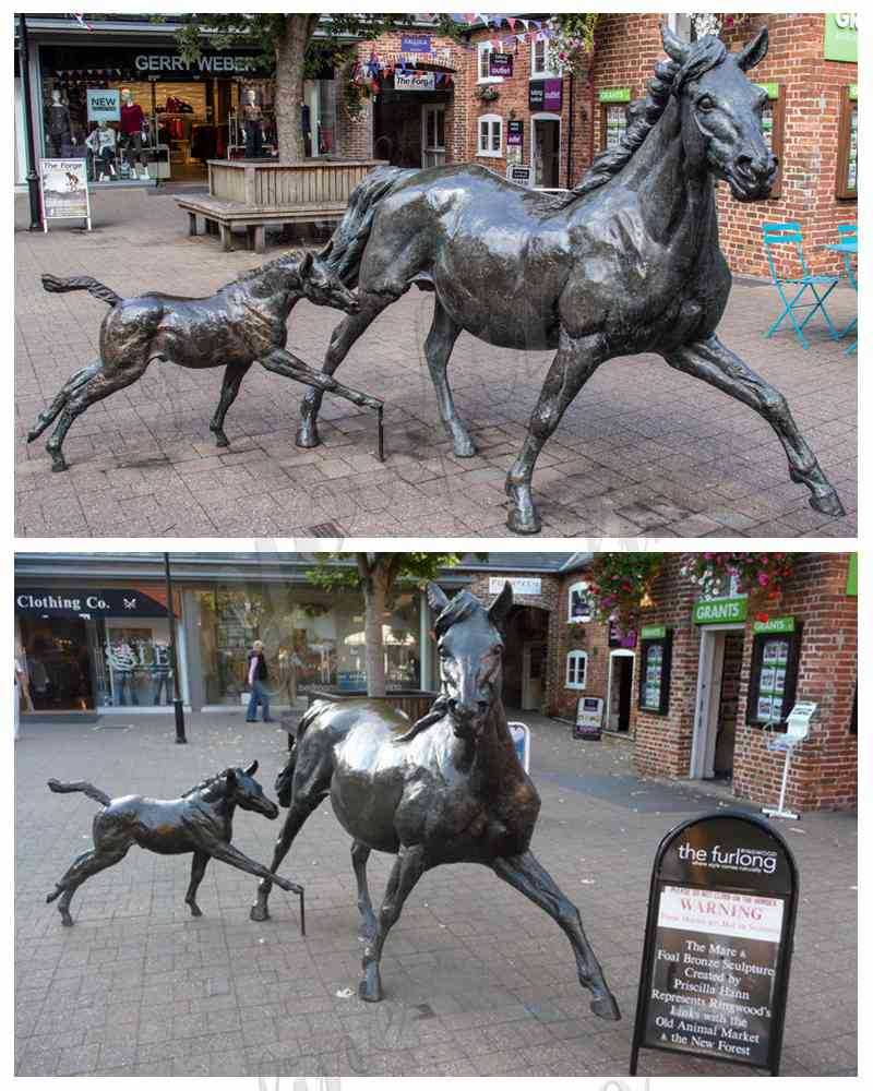 Outdoor Bronze Mare and Foal Statues for Sale