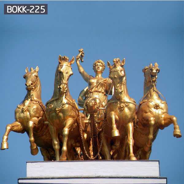 Polished Casting Brass Chariot Statue with Four Large Bronze Horse Statues for Garden Decoration for Sale BOKK-225