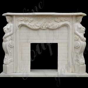 White Marble Angel And Maiden Fantasia Marble Fireplace Modern Mantel Decor Design for Sale--MOKK-140