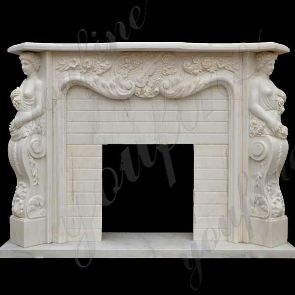 White Marble Angel And Maiden Fantasia Marble Fireplace Modern Mantel Decor Design for Sale--MOKK-140