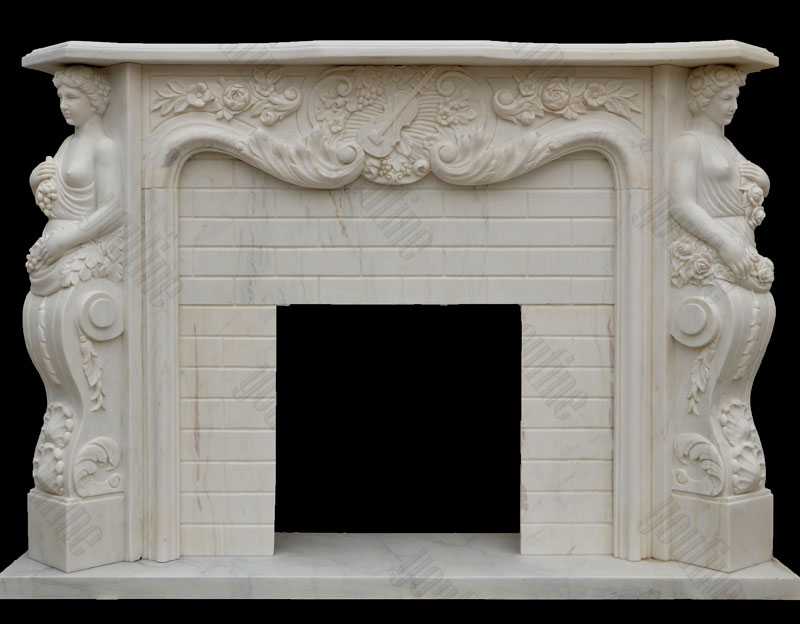 White Marble Angel And Maiden Fantasia Marble Fireplace Modern Mantel Decor Design for Sale--MOKK-140