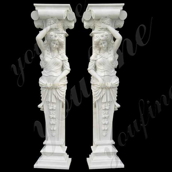 White Marble Greek Figure Statue Columns Front Porch Columns Supplier with Stone Design for Sale MOKK-159