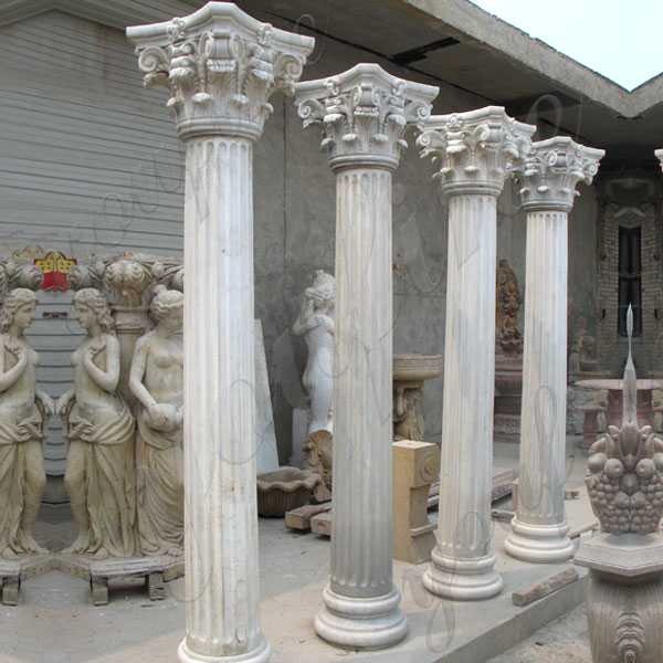 Ancient White Marble Corinthian Order High Quality Exterior Porch Columns Round Fluted with Marble Base Designs for Sale MOKK-150