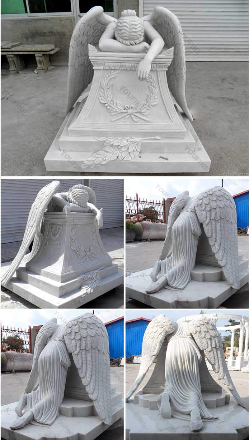 Life size custom made weeping angel monument headstone angel statues for graves memorials for sale