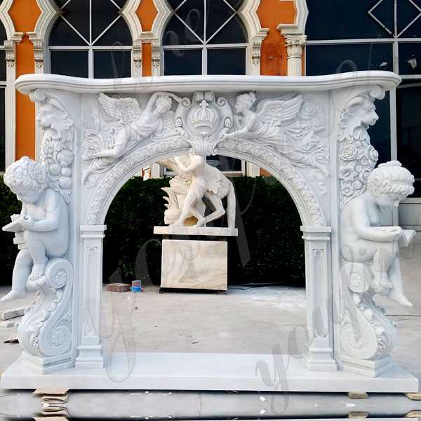 High Quality Modern Stone Fireplaces French White Marble Hand Carved Fireplace Surround Design for Sale--MOKK--131