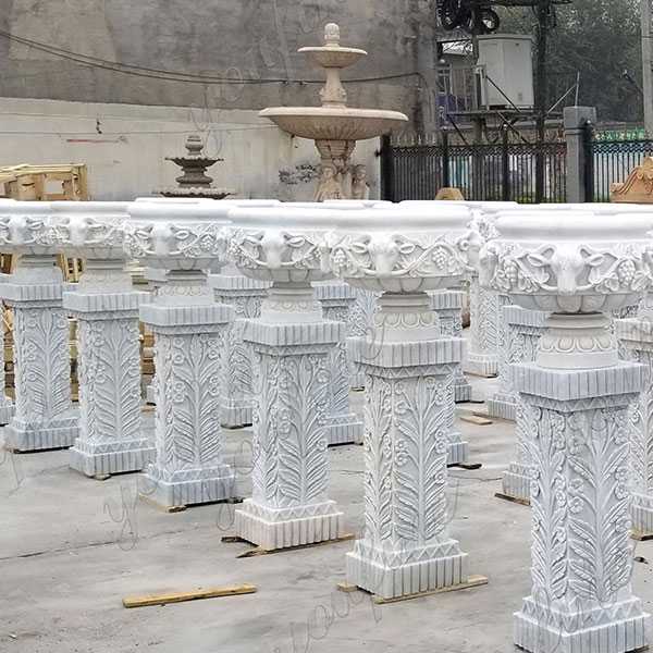 Large White Marble Wholesale Planter With Pure Hand Carved Design for Garden or Street Decor for Sale MOKK-186