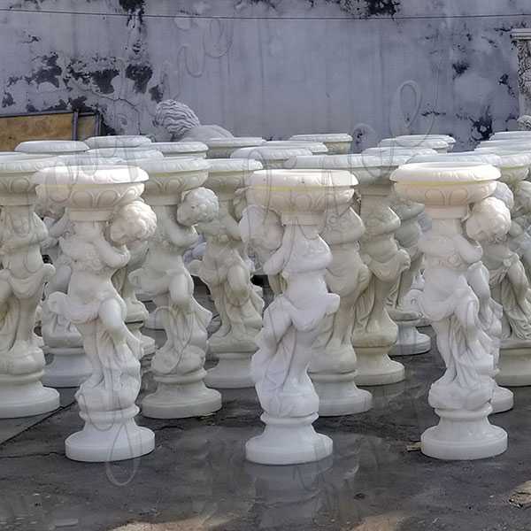 White Marble Commercial Size Outdoor Planters with Figure Carved Design Wholesale on Stock for Sale MOKK-187