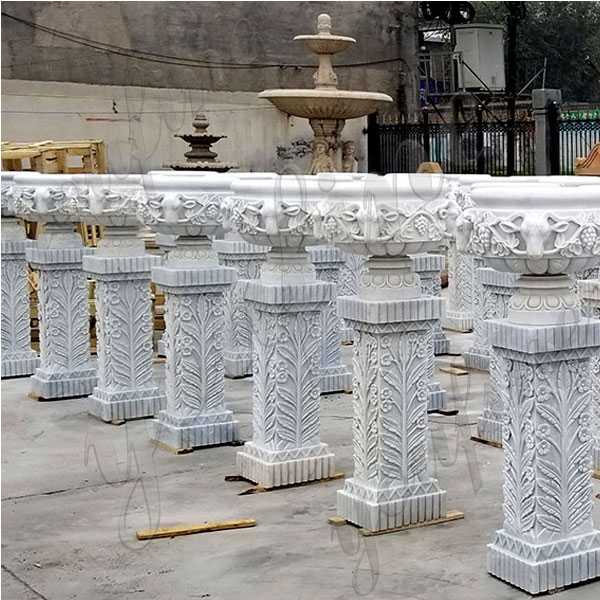 large white marble wholesale planter with pure hand carved design for street decor on stock for sale