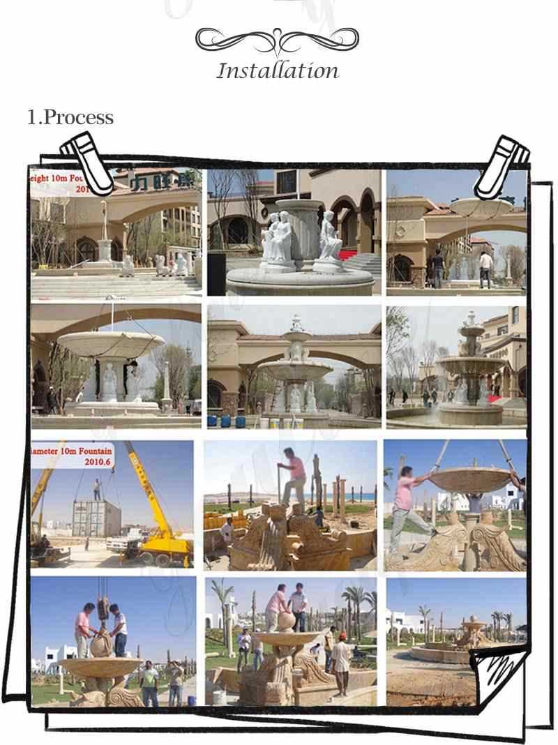 life size outdoor three tiered marble fountain with horse statues for backyard decor
