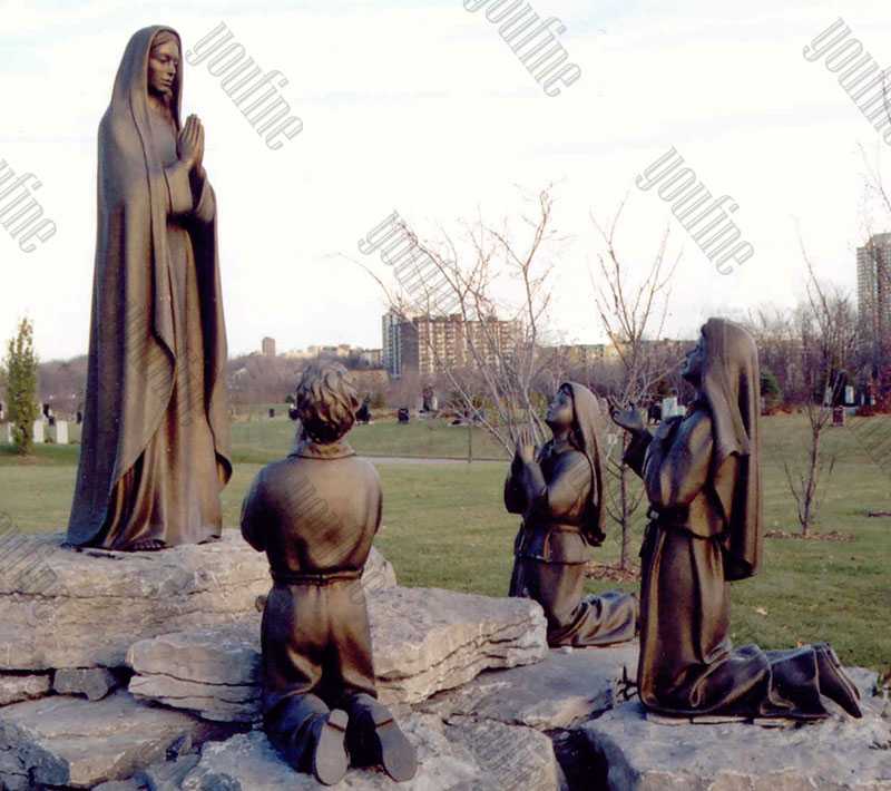 Catholic Bronze Religious Statue Our Lady of Fatima Mother and Three Shepherd Children Bronze Religious Statues for Sale