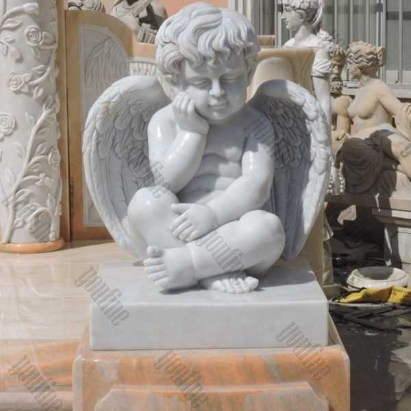 Giant high polished marble headstone with angel cherubs carving tombstone for sale for grave with competitive price
