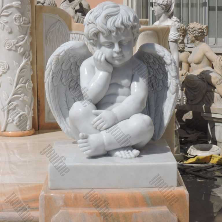 Giant High Polished Marble Headstone with Angel Cherubs Carving
