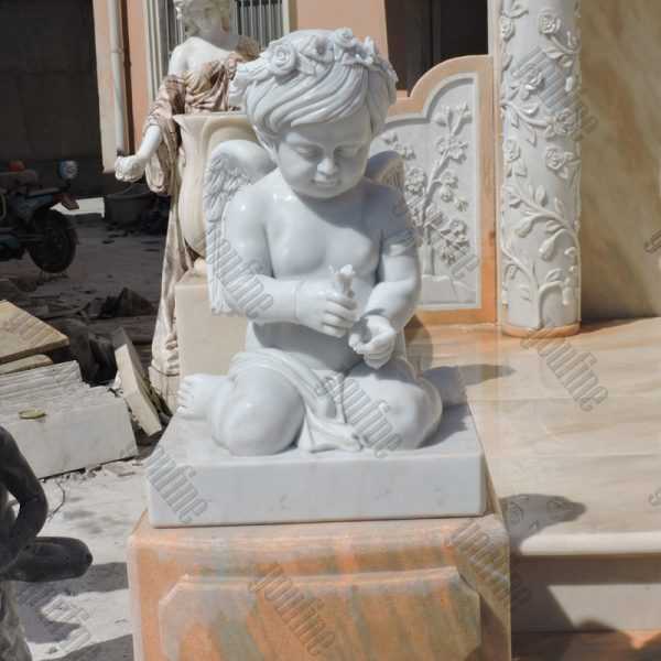 Giant high polished marble headstone with angel cherubs carving tombstone for sale from factory supply with competitive price