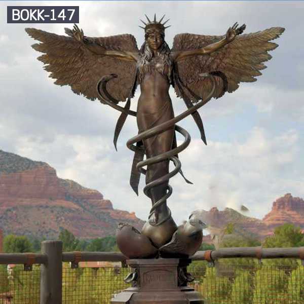 Outdoor Large Casting Bronze Caduceus  Angel Statue for Sale BOKK-147