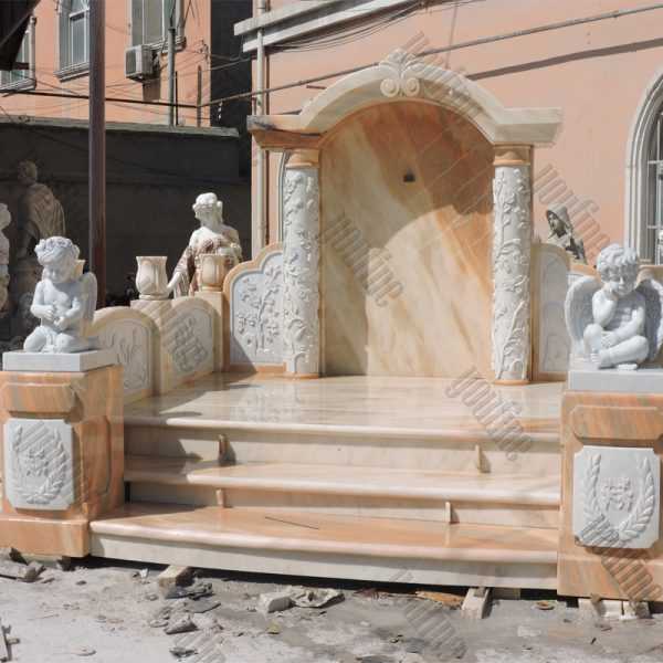 MOKK-323 Giant High Polished Marble Headstone with Angel Cherubs Carving Tombstone for Grave for Sale from Factory Supply with Competitive Price