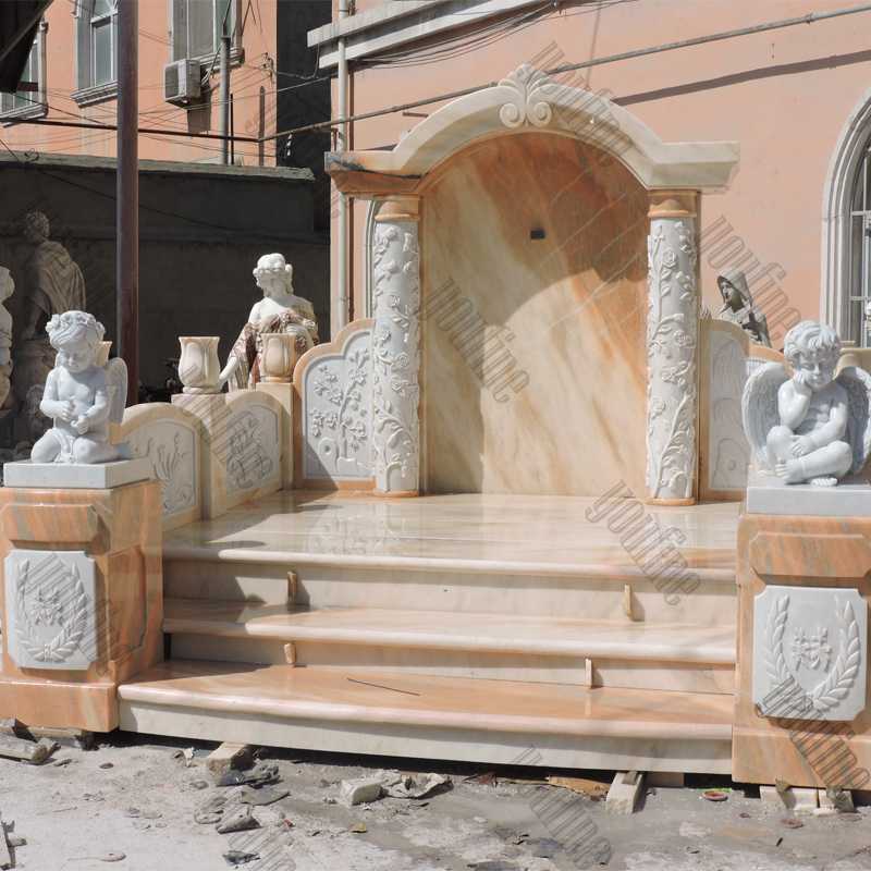 Giant High Polished Marble Headstone with Angel Cherubs Carving Tombstone for Grave MOKK-323