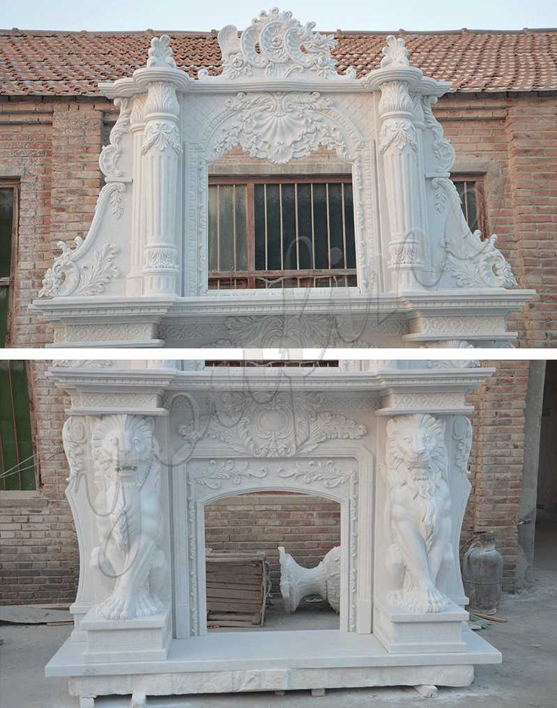 Large White Overmantel Fireplace Contemporary Hand Carved Marble