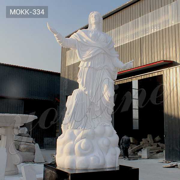 MOKK-334 Large Catholic Statue Virgin Mary with Cherub Statue with Hand Carved White Marble Design for Outdoor Decor for Sale