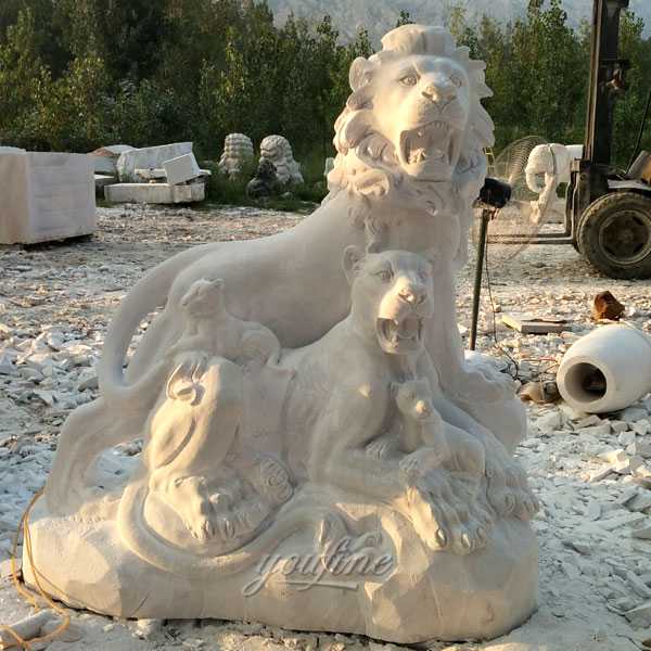 Marble animal statue big guardian lion statue lion family design for Entrance for sale--MOKK-102