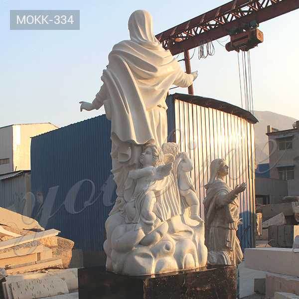 life size catholic statue virgin mary with cherub statue with hand carved white marble design for sale