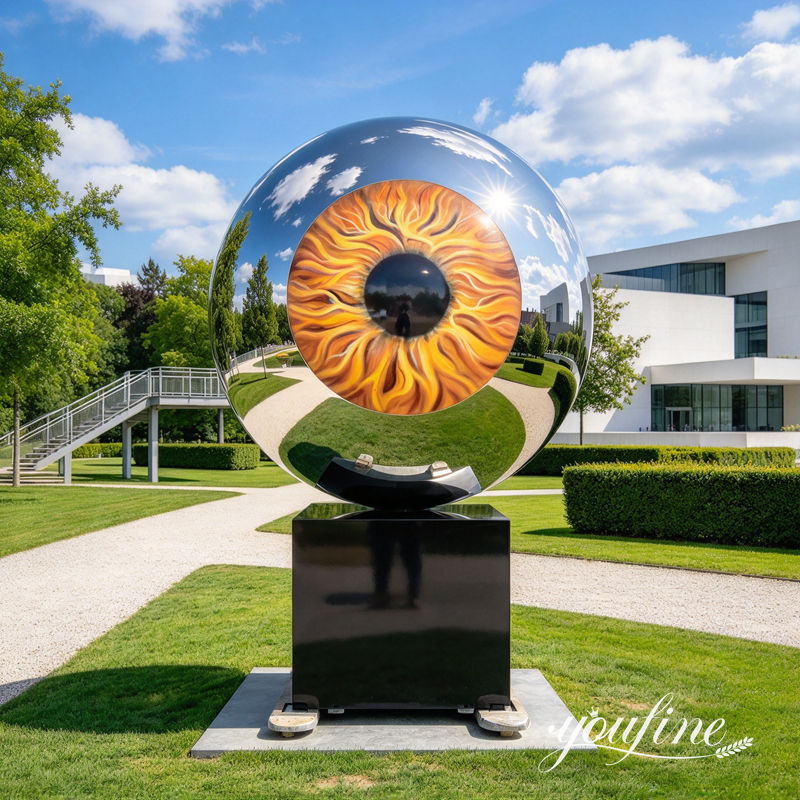 Escultura de globo ocular de aço inoxidável polido de espelho moderno para jardim CSS-80