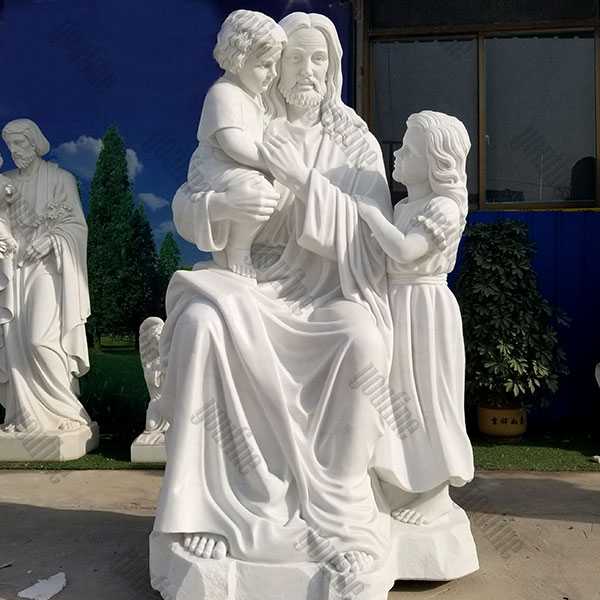 Life Size White Marble Christ Jesus with Children Statue for Garden Decor for Sale CHS-740