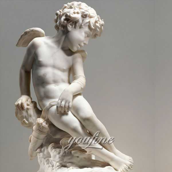 Outdoor White Natural Marble Angel Sculpture Garden Decoration Small Ornaments for Sale-BOKK-229
