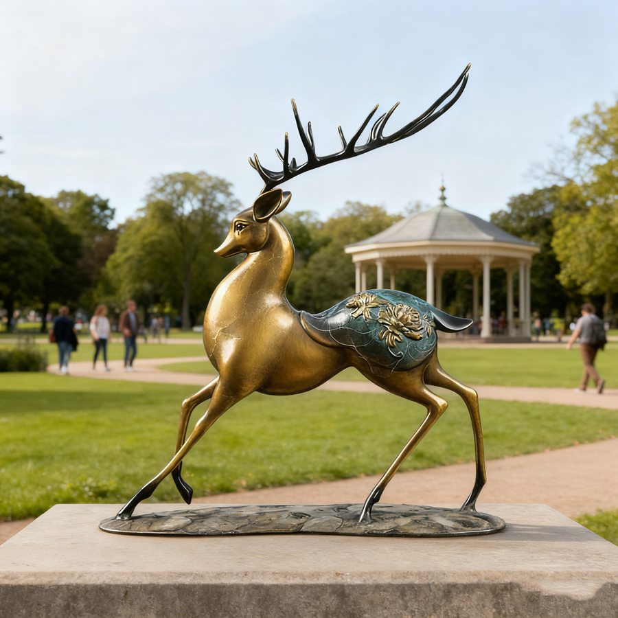 Luck and Longevity in Chinese deer bronze statue