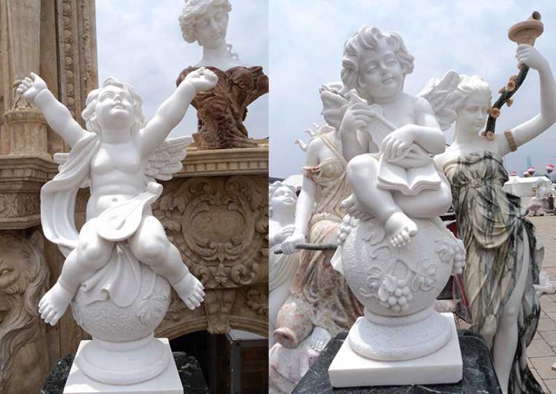 Statues d'anges en marbre grandeur nature sculptées à la main pour l'extérieur, Hunan Grade A, blanc, à vendre -MOKK-228