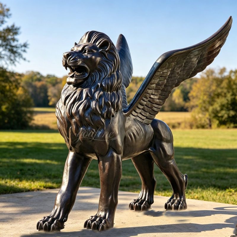 Western mythology bronze Walking Flying Lion Sculpture