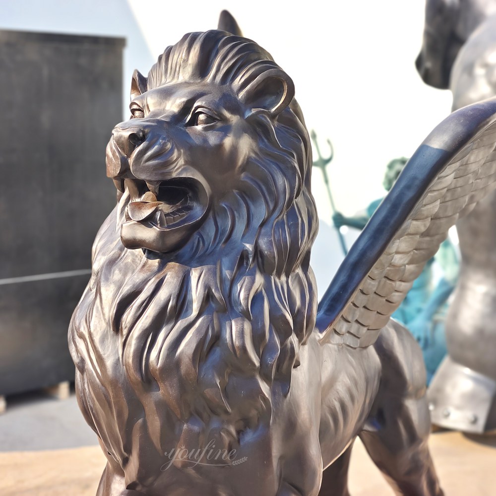 Western mythology bronze large Walking Flying Lion Statue