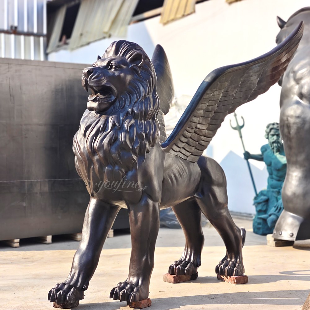 Western mythology large Walking Flying Lion Statue