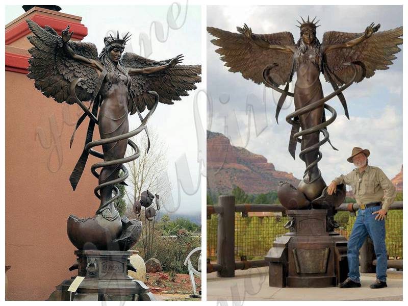 large bronze Caduceus angel statue