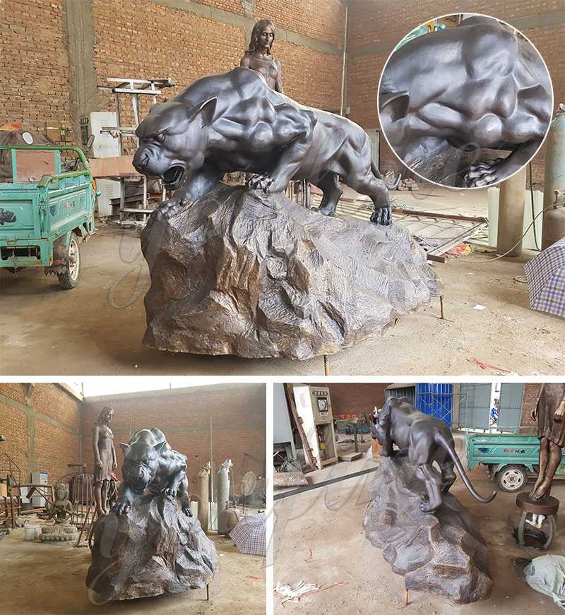 life size bronze panther statue antique black garden leopard designs for school for sale