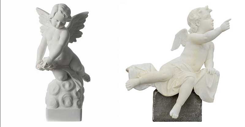 Outdoor White Natural Marble Angel Sculpture Garden Decoration Small Ornaments for Sale-BOKK-229