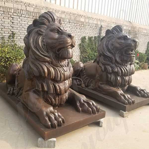 paired antique bronze lion statue for sale