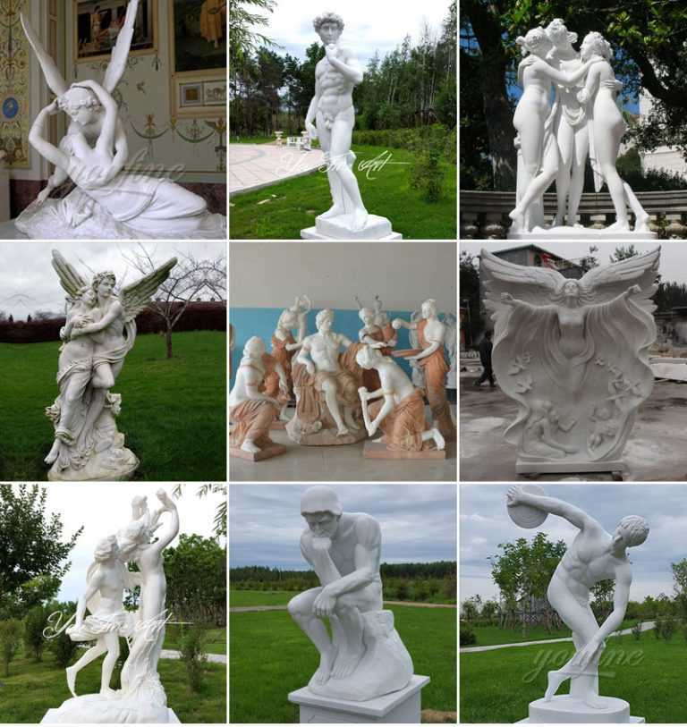 Mãe ao ar livre e bebê estátua de mármore branco tamanho real esculpida à mão para decoração de jardim-MOKK-234