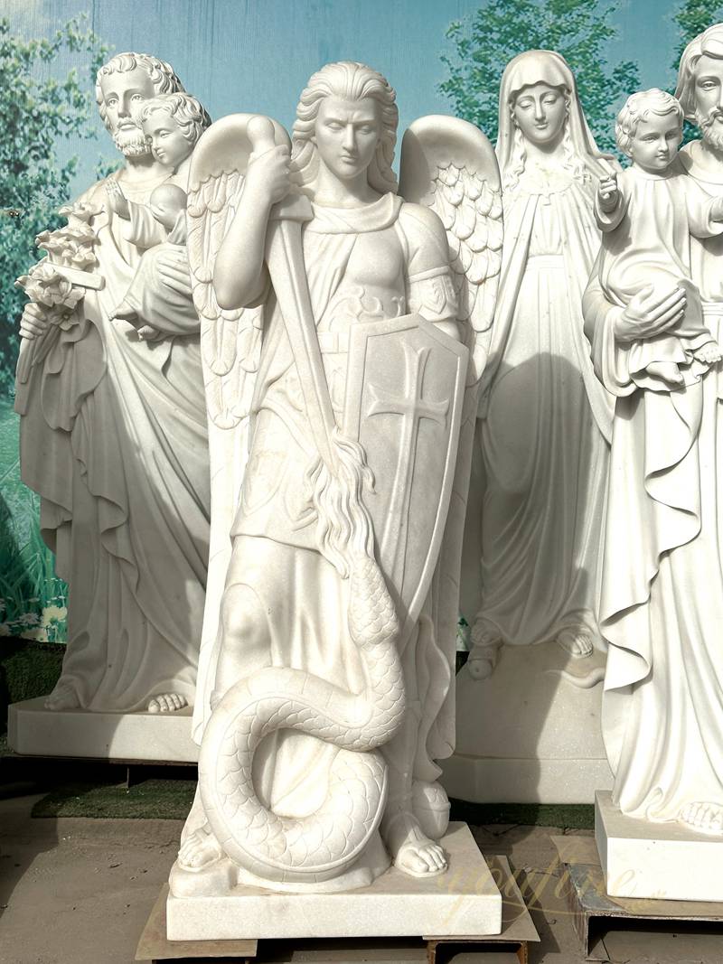 Hand Carved Marble St Michael the Archangel Outdoor Statue