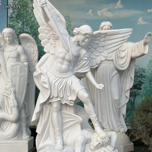 Hand Carved Marble St Michael the Archangel Outdoor Statue