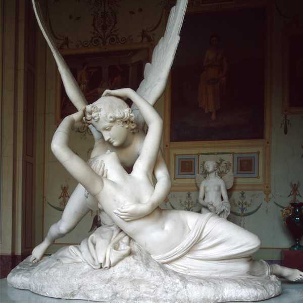 MOKK-442 Life Size Famous Cupid and Psyche Sculpture Replica in White Marble Outdoor Decor for Sale